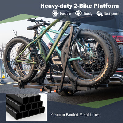 Heavy-duty 2 Inch Hitch Mount Bike Rack Receiver Foldable 2 Bikes Platform Style Carrier with Adjustable Straps and Foot Pedal