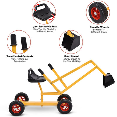 Kids Ride-on Excavator Heavy Duty Sand Digger with 360° Rotatable and Ergonomic Seat