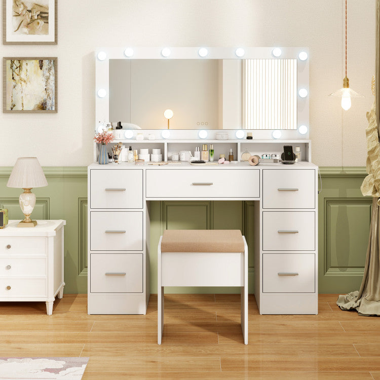 Makeup Vanity Desk Dressing Table with Drawers and Charging Station