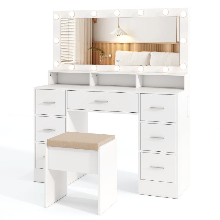 Makeup Vanity Desk Dressing Table with Drawers and Charging Station