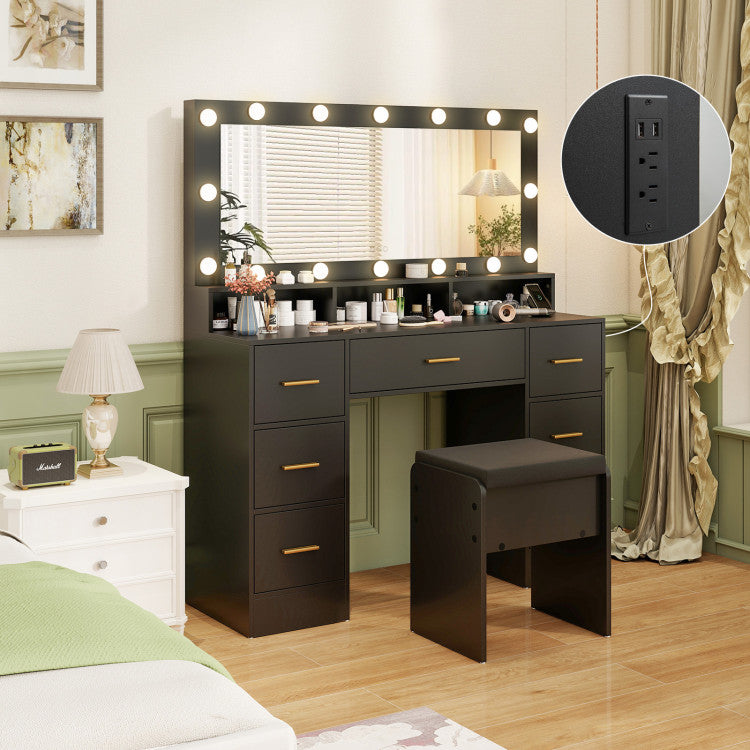 Makeup Vanity Desk Dressing Table with Drawers and Charging Station