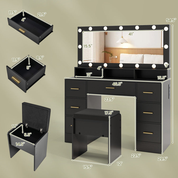 Makeup Vanity Desk Dressing Table with Drawers and Charging Station