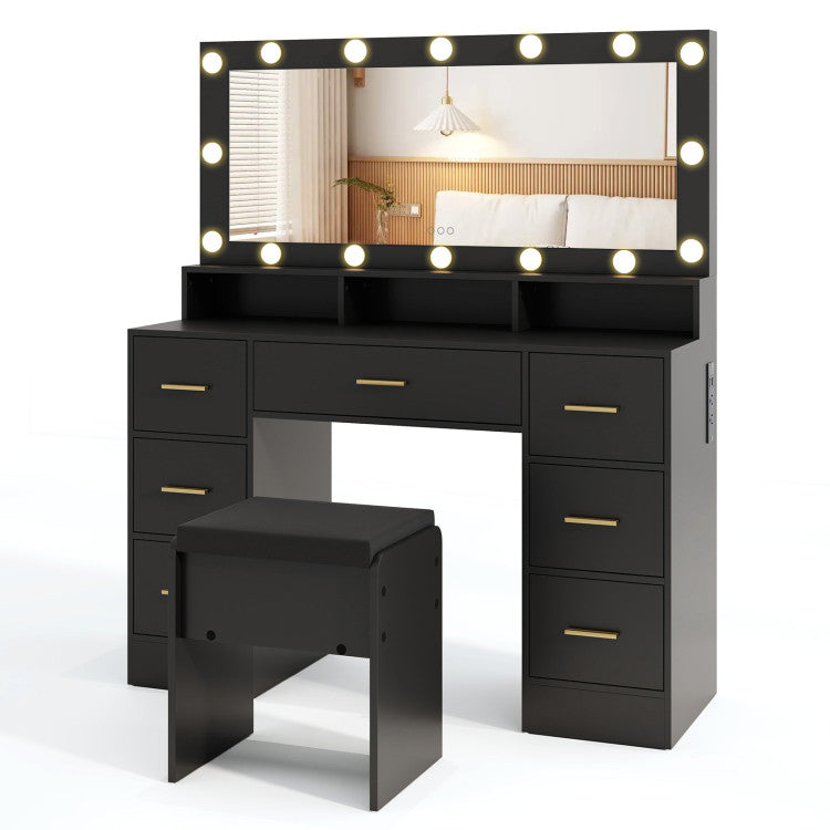 Makeup Vanity Desk Dressing Table with Drawers and Charging Station