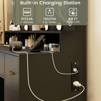Makeup Vanity Desk Dressing Table with Drawers and Charging Station