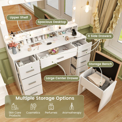 Makeup Vanity Desk Dressing Table with Drawers and Charging Station