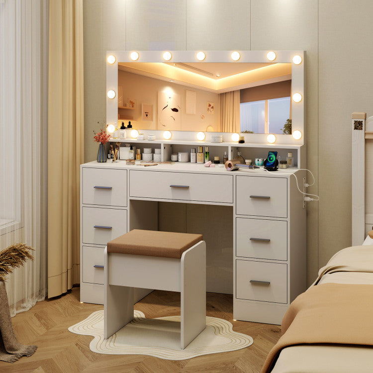 Makeup Vanity Desk Dressing Table with Drawers and Charging Station