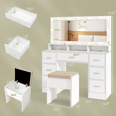 Makeup Vanity Desk Dressing Table with Drawers and Charging Station