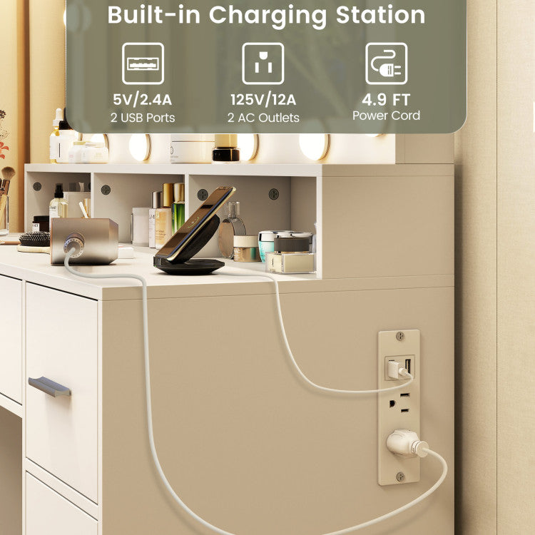 Makeup Vanity Desk Dressing Table with Drawers and Charging Station