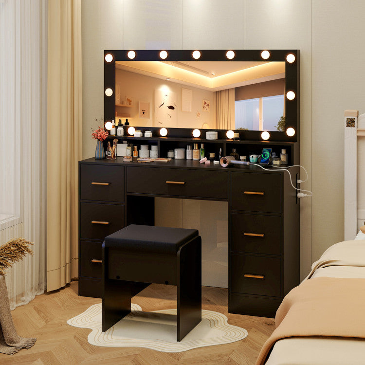 Makeup Vanity Desk Dressing Table with Drawers and Charging Station