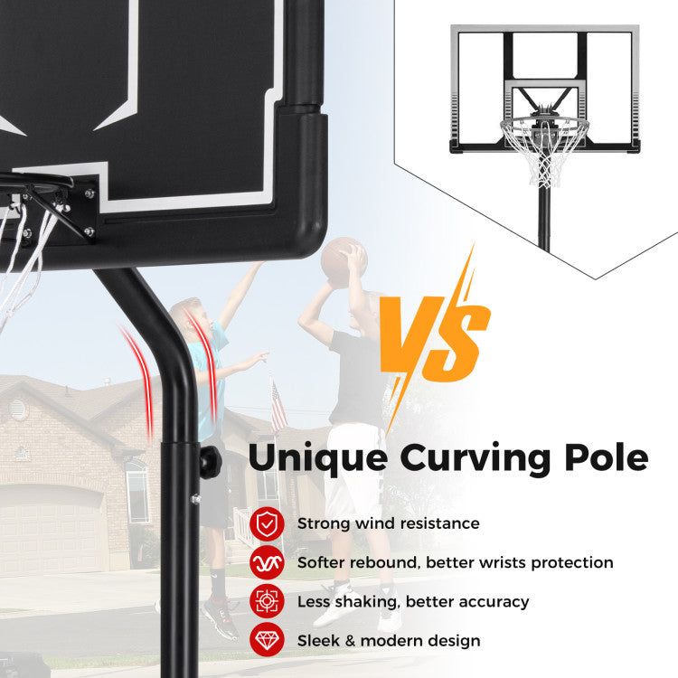 Outdoor Portable Basketball Hoop 6.9-8.5 FT Adjustable Basketball Goal System with Shatterproof PC Backboard and Fillable Base