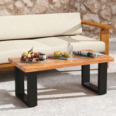 Outdoor Teak Wood Accent Table Patio Dining Coffee Table with River-Style Epoxy Tabletop for Decks Gardens