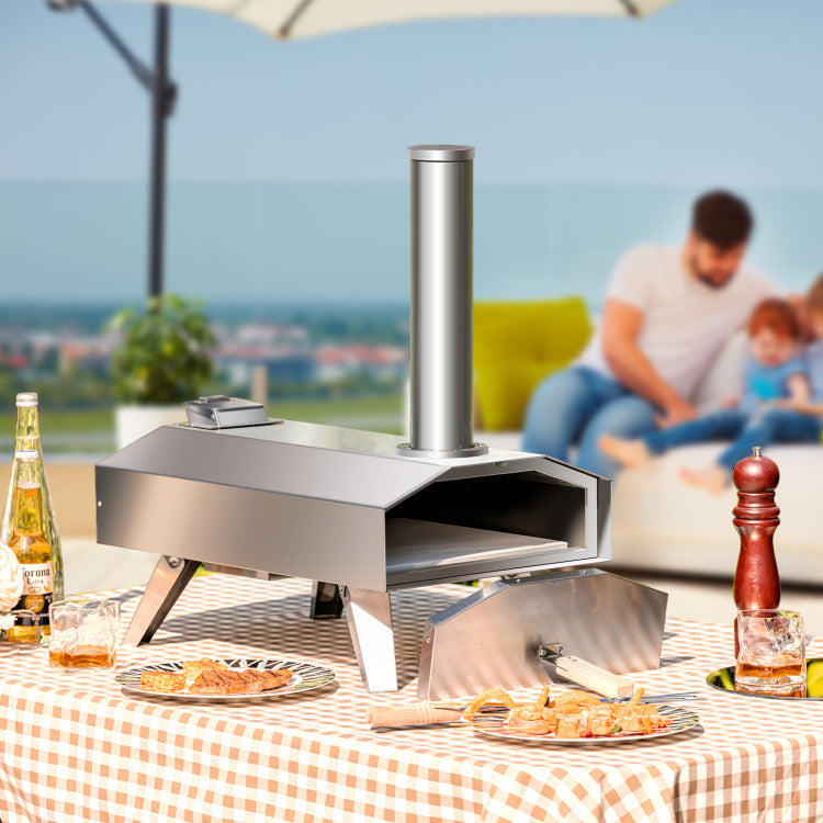 Outdoor Pizza Oven Portable Stainless Steel Pizza Cooker with 12" Pizza Stone and Foldable Legs