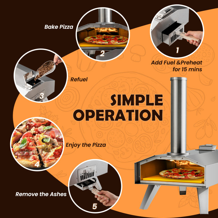 Outdoor Pizza Oven Portable Stainless Steel Pizza Cooker with 12" Pizza Stone and Foldable Legs