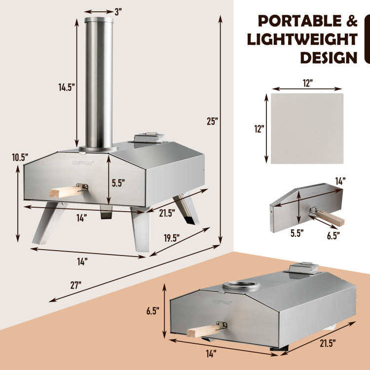 Outdoor Pizza Oven Portable Stainless Steel Pizza Cooker with 12" Pizza Stone and Foldable Legs