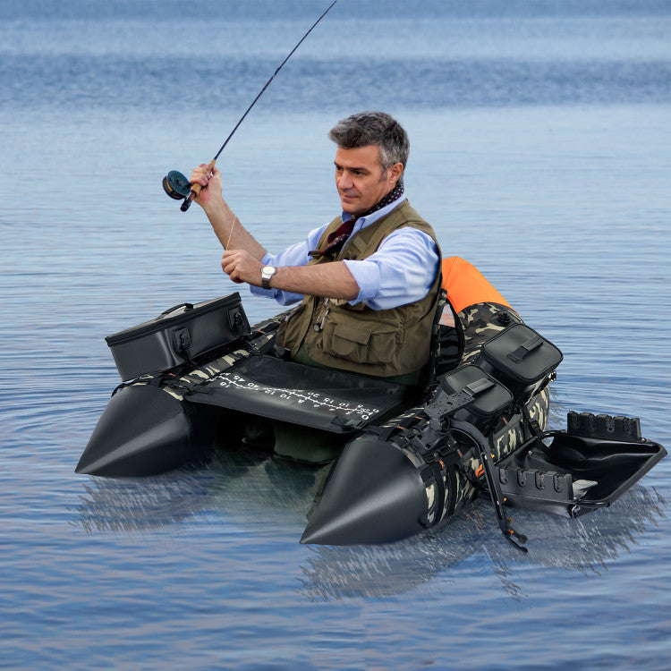 Portable Fishing Float Tube Inflatable Backpack Belly Boat with Fish Finder Holder and Detachable Storage Boxes