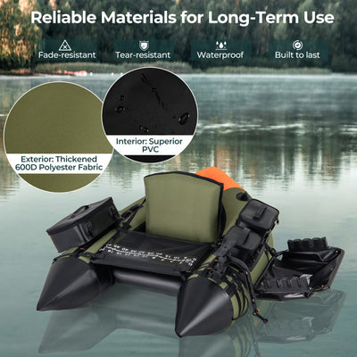 Portable Fishing Float Tube Inflatable Backpack Belly Boat with Fish Finder Holder and Detachable Storage Boxes