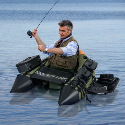 Portable Fishing Float Tube Inflatable Backpack Belly Boat with Fish Finder Holder and Detachable Storage Boxes