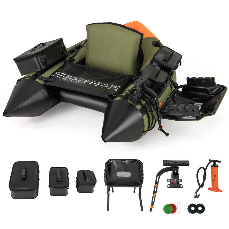 Portable Fishing Float Tube Inflatable Backpack Belly Boat with Fish Finder Holder and Detachable Storage Boxes