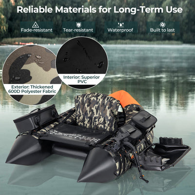 Portable Fishing Float Tube Inflatable Backpack Belly Boat with Fish Finder Holder and Detachable Storage Boxes