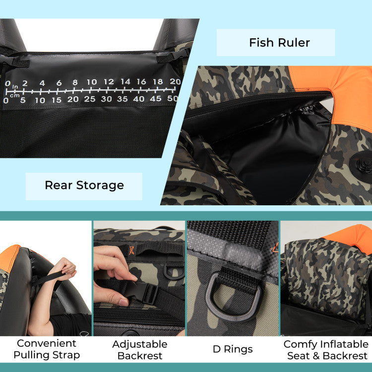 Portable Fishing Float Tube Inflatable Backpack Belly Boat with Fish Finder Holder and Detachable Storage Boxes