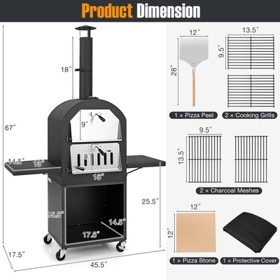 Portable Pizza Stove Oven Outdoor Wood-Fired Patio Pizza Maker with Grill Rack and Waterproof Cover