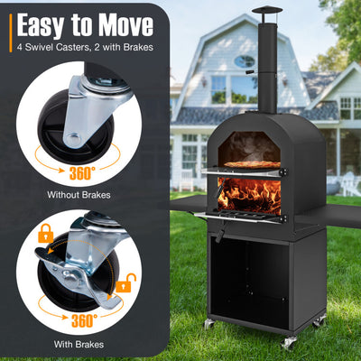 Portable Pizza Stove Oven Outdoor Wood-Fired Patio Pizza Maker with Grill Rack and Waterproof Cover