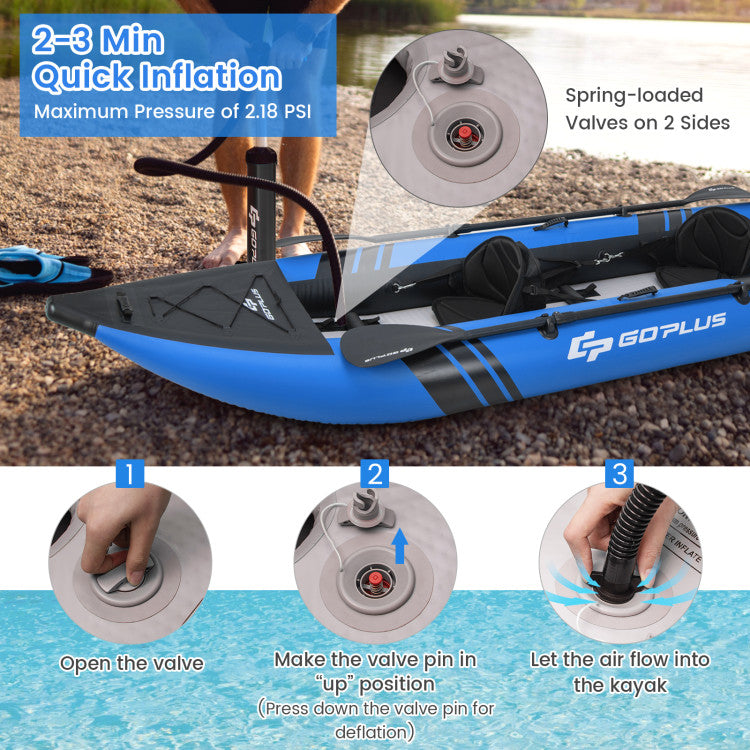 Portable Inflatable Kayak 2-Person Touring Kayaks Set with Aluminium Paddles and Carry Bag