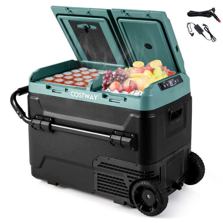 64 Quart Dual Zone Car Refrigerator Portable Compact Ice Chest Car Freezer with LED Display and Retractable Handle