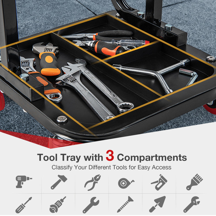 Rolling Creeper with Classified Tool Tray and Cushioned Seat