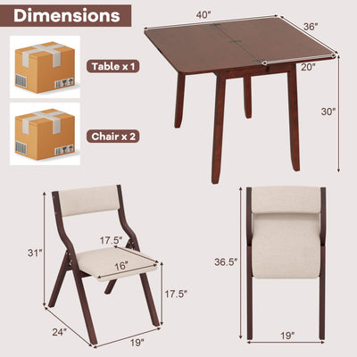 Set for 2 Kitchen Dining Table Set Expandable Table Chairs Set with Upholstered Folding Dining Chairs and Hidden Storage Compartments