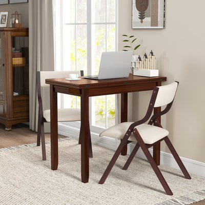 Set for 2 Kitchen Dining Table Set Expandable Table Chairs Set with Upholstered Folding Dining Chairs and Hidden Storage Compartments