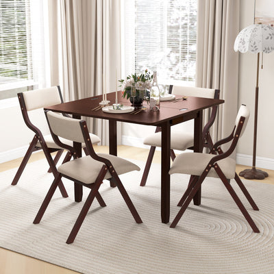 Set for 2 Kitchen Dining Table Set Expandable Table Chairs Set with Upholstered Folding Dining Chairs and Hidden Storage Compartments