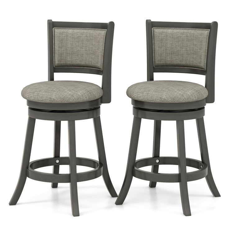 Set of 2 Bar Stools 360° Swivel Wooden Accent Chair Pub Stool&