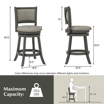 Set of 2 Bar Stools 360° Swivel Wooden Accent Chair Pub Stool's Seat with PVC Cushion