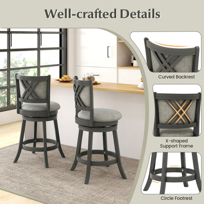 Set of 2 Bar Stools 360° Swivel Wooden Accent Chair Pub Stool's Seat with PVC Cushion