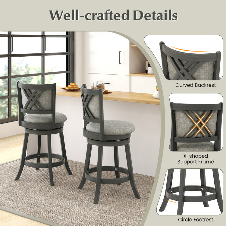 Set of 2 Bar Stools 360° Swivel Wooden Accent Chair Pub Stool&