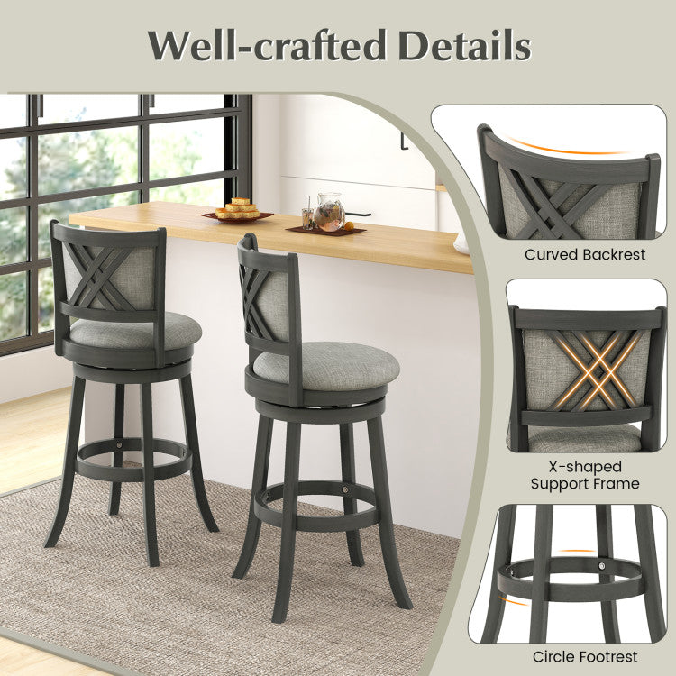 Set of 2 Bar Stools 360° Swivel Wooden Accent Chair Pub Stool&