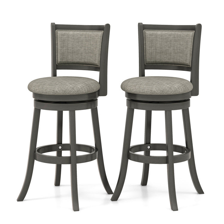 Set of 2 Bar Stools 360° Swivel Wooden Accent Chair Pub Stool&