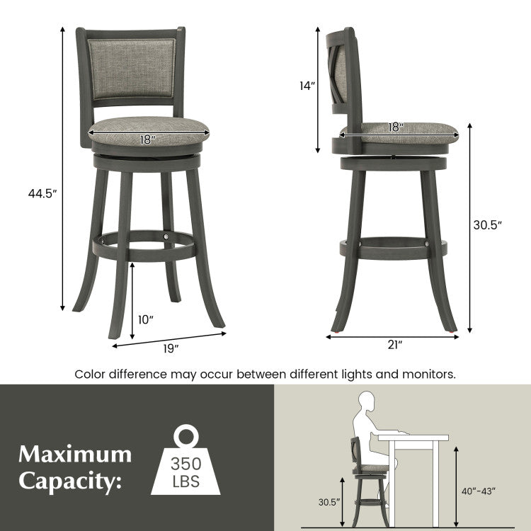 Set of 2 Bar Stools 360° Swivel Wooden Accent Chair Pub Stool&