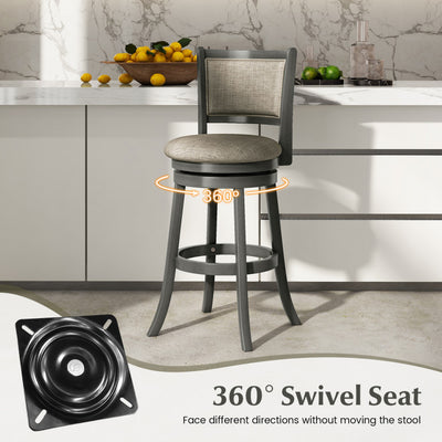 Set of 2 Bar Stools 360° Swivel Wooden Accent Chair Pub Stool's Seat with PVC Cushion