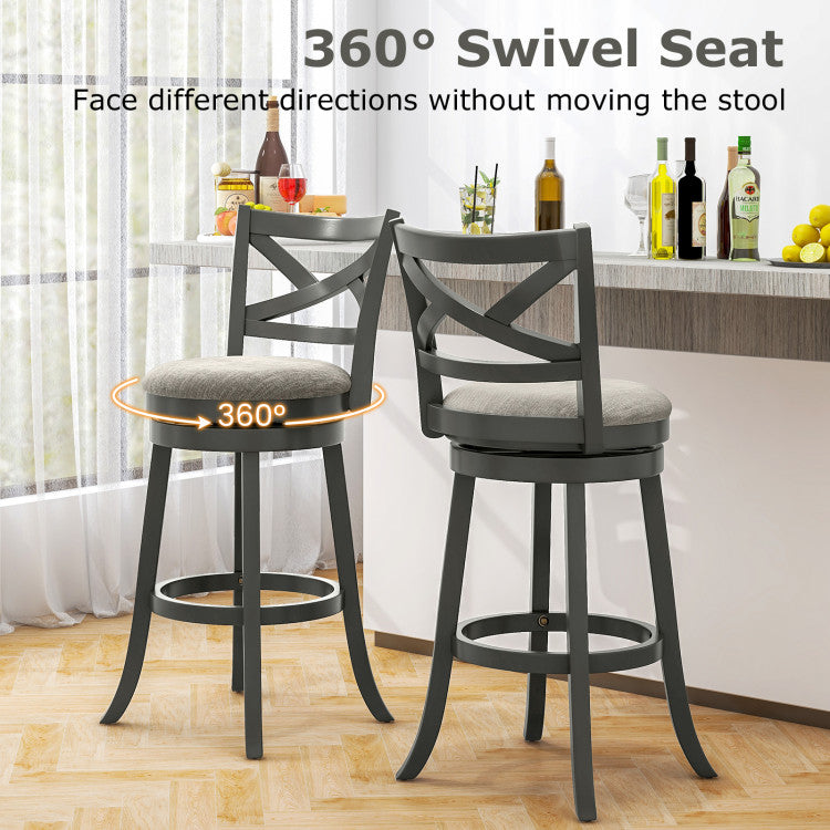 Set of 2 Swivel Bar Stools Upholstered Counter Height Dining Chairs with Padded Seat and Footrest