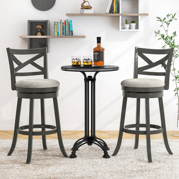 Set of 2 Swivel Bar Stools Upholstered Counter Height Dining Chairs with Padded Seat and Footrest