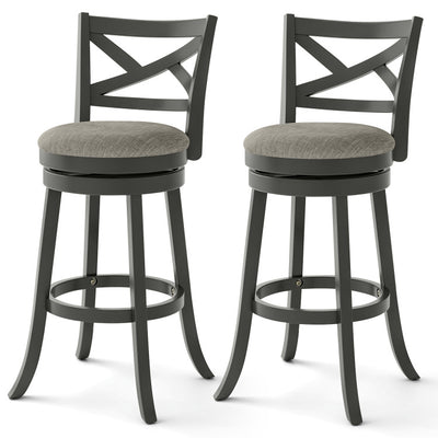 Set of 2 Swivel Bar Stools Upholstered Counter Height Dining Chairs with Padded Seat and Footrest