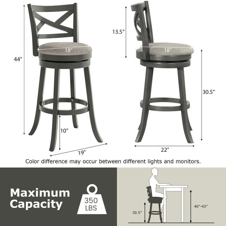 Set of 2 Swivel Bar Stools Upholstered Counter Height Dining Chairs with Padded Seat and Footrest