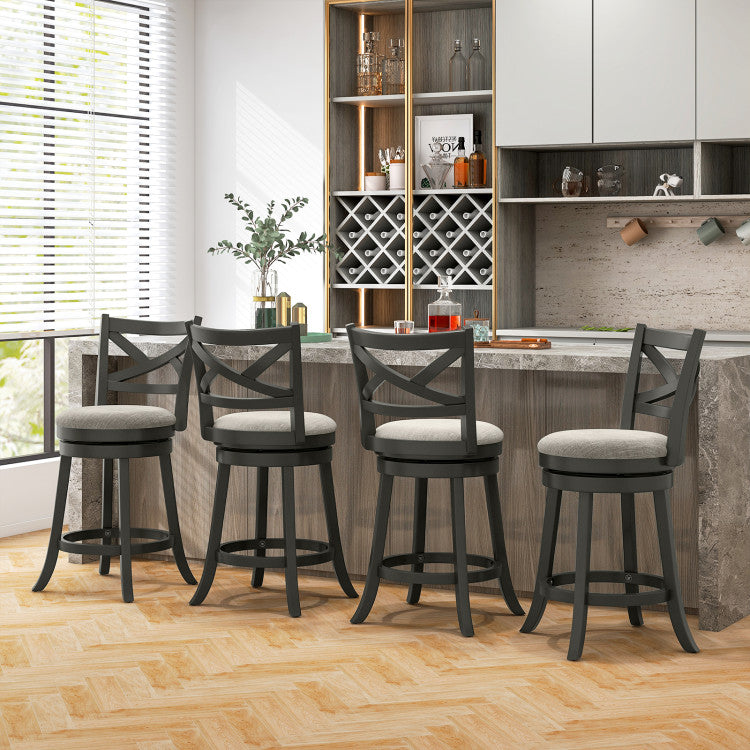 Set of 2 Swivel Bar Stools Upholstered Counter Height Dining Chairs with Padded Seat and Footrest