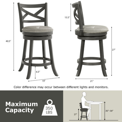 Set of 2 Swivel Bar Stools Upholstered Counter Height Dining Chairs with Padded Seat and Footrest