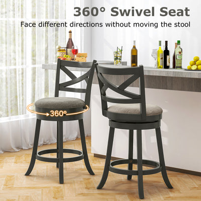 Set of 2 Swivel Bar Stools Upholstered Counter Height Dining Chairs with Padded Seat and Footrest