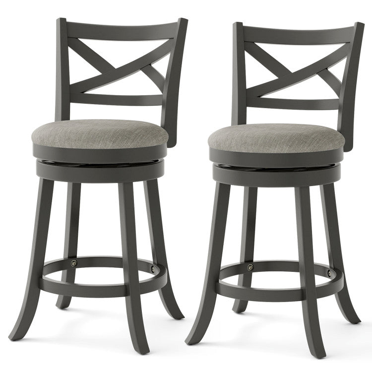 Set of 2 Swivel Bar Stools Upholstered Counter Height Dining Chairs with Padded Seat and Footrest