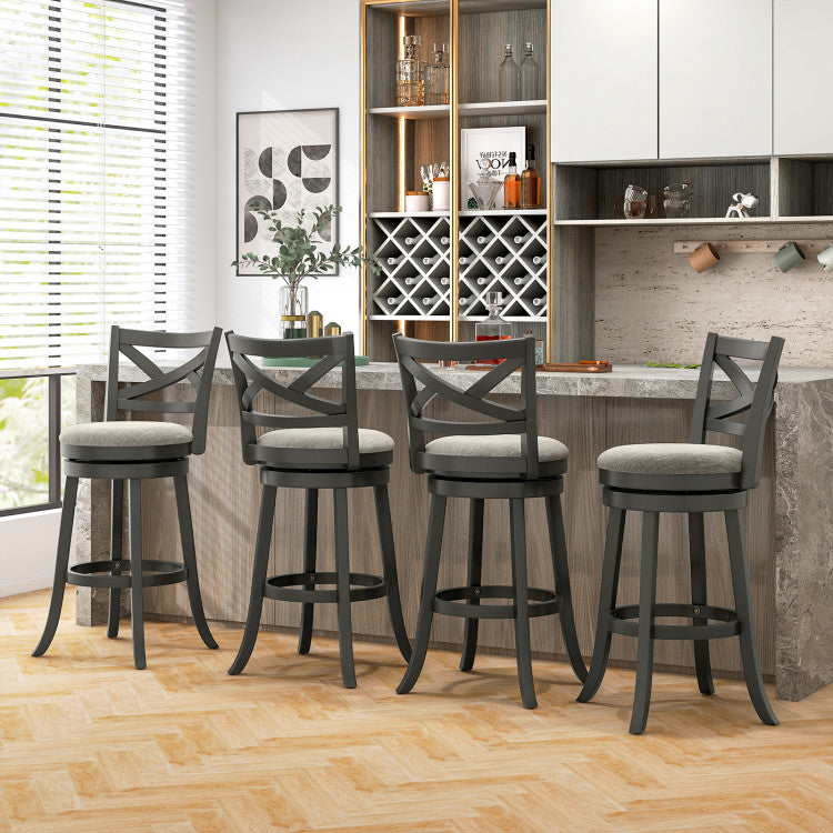 Set of 2 Swivel Bar Stools Upholstered Counter Height Dining Chairs with Padded Seat and Footrest