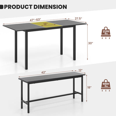 3 Piece Dining Table Set 63” Extendable Dinette Nook Table Set with Benches for 4-6